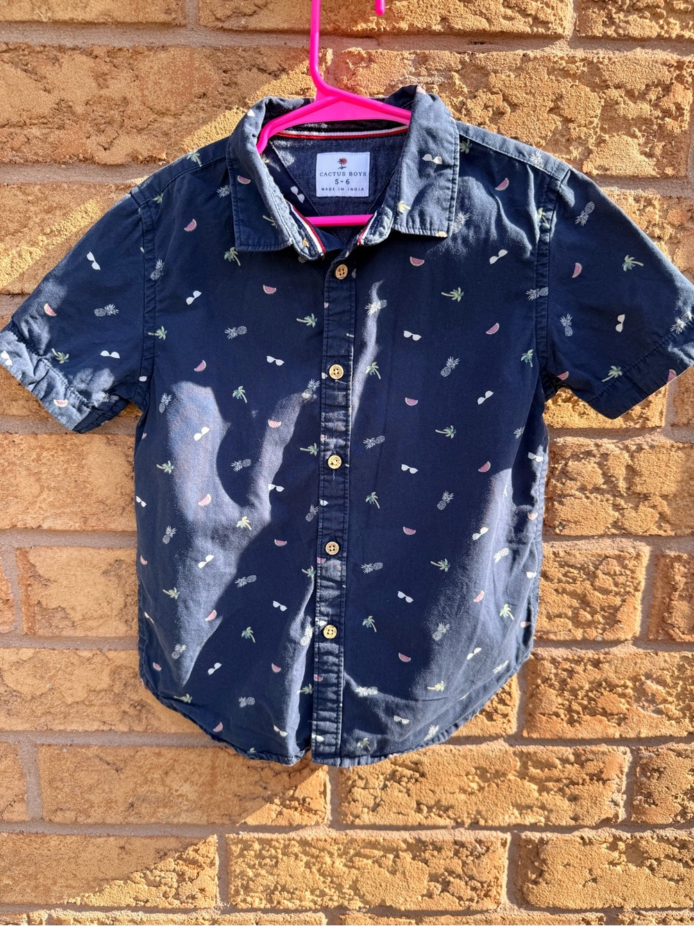 4/$25 • Cactus Boys Tropical Print Cotton Button Down Shirt